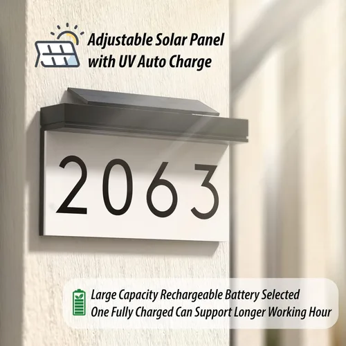 Miniatura 3 de Números de casa, placas de dirección, 3 colores de iluminación y panel solar ajustable, número de casa personalizado para exteriores, letrero