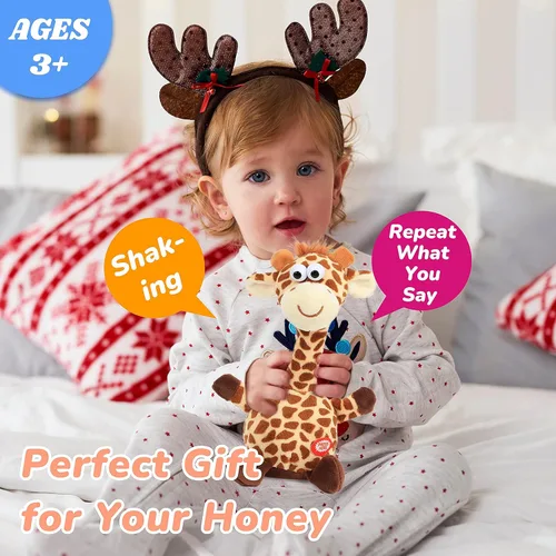 Miniatura 6 de Hopearl Talking Giraffe Repeats What You Say Shaking Head Juguete eléctrico interactivo animado de peluche para niños pequeños, 9.5 pulgadas