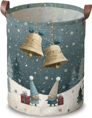 Miniatura 21 de Cesta de lavandería de 15.75 x 15.75 x 19.7 pulgadas, diseño de pingüino de Navidad, plegable, con asas, almacenamiento de ropa sucia