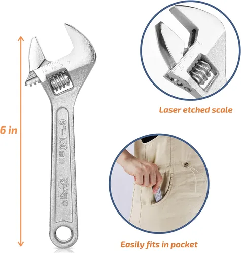 Miniatura 2 de Mr. Pen - Llave pequeña, ajustable, 6 pulgadas, mandíbula hexagonal que se abre a 3/4 pulgadas, hecha de acero al carbono tratado térmicamente