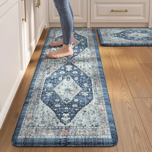 Miniatura 34 de Collive Alfombras y Tapetes Boho para Cocina 2 PIEZAS Alfombra Antifatiga Acolchada, Juego de 2 Alfombras de Cocina Impermeables Antideslizantes