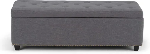 Miniatura 8 de Otomano rectangular de almacenamiento Simpli Home Hamilton, Madera, Gris pizarra Pizarra gris