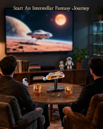 Miniatura 4 de Kollea Galaxy Blue Spaceship - Juego de decantadores de whisky para hombres, edición limitada de naves espaciales, 2 divertidos vasos de chupito