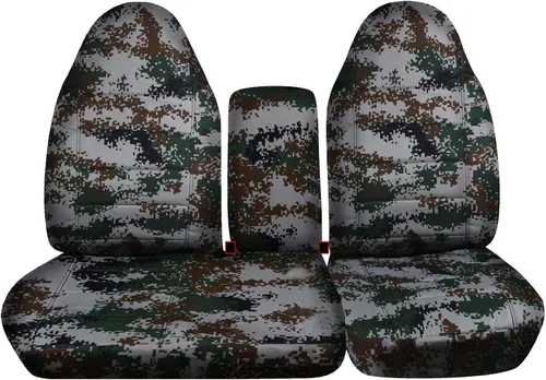 Miniatura 16 de Cubiertas para asiento de camioneta con diseño de camuflaje para 2001-2003 Ford F-150 (Asiento dividido 40/60 frontal) con consola, descansacabezas