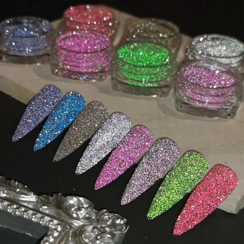 Miniatura 3 de Juego de polvo de purpurina reflectante, 8 colores de purpurina de diamante para uñas, polvo de purpurina suelto plateado, rosa, morado, verde
