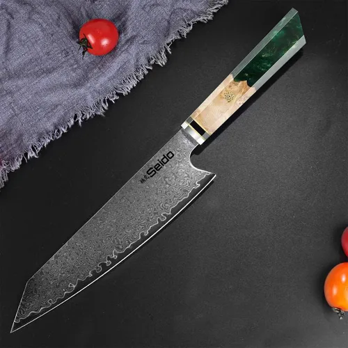 Miniatura 3 de Seido Knives Kiritsuke - Cuchillo de chef de acero Damasco, mango de madera estabilizado con resina epoxi, cuchillo de cocina profesional VG10