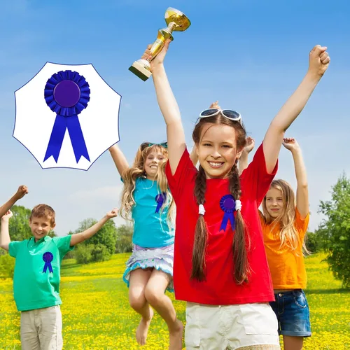 Miniatura 6 de 6 cintas de premio en blanco, cinta de roseta del primer lugar, cinta ganadora de victoria, cintas de reconocimiento de lujo para competición, Azul