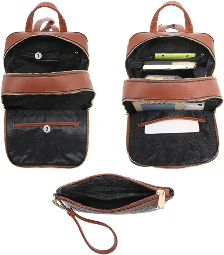 Miniatura 3 de MKP - Mochila mediana con doble cremallera para mujer de piel sintética para niñas y damas bolsa de hombro de viaje 2 unidades Azul oscuro Mochilas