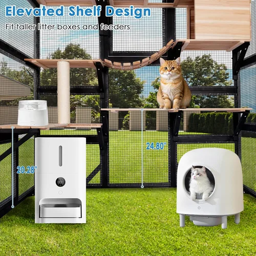 Miniatura 4 de FunXplore 180,6 cm de largo Catio para gatos al aire libre para gatos grandes con acceso a ventanas, jaula para gatos de entrada para múltiples