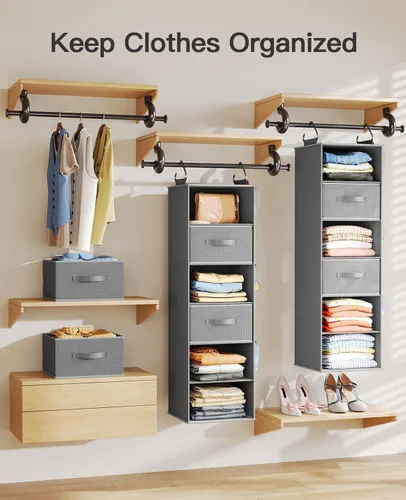 Miniatura 7 de Pipishell Organizador colgante de armario con 6 estantes, estantes colgantes para armario con 3 cajones extraíbles y bolsillos laterales