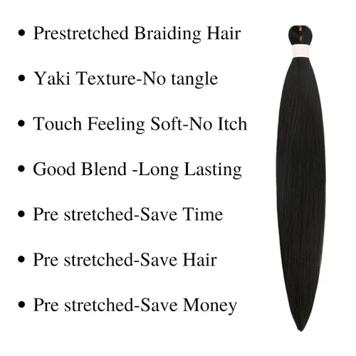 Miniatura 3 de Cabello trenzado preestirado, negro, hipoalergénico, preestirado, trenzado, sin nudos, sin picazón, suave