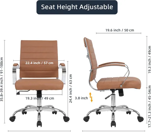 Miniatura 2 de LANDSUN Silla de oficina en casa, silla de escritorio con respaldo medio, silla giratoria ejecutiva acanalada de piel sintética con ruedas