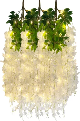 Miniatura 44 de Paquete de 12 guirnaldas de flores colgantes de glicina blanca, enredaderas de flores artificiales de 3.77 pies, glicinia falsa, guirnalda colgante