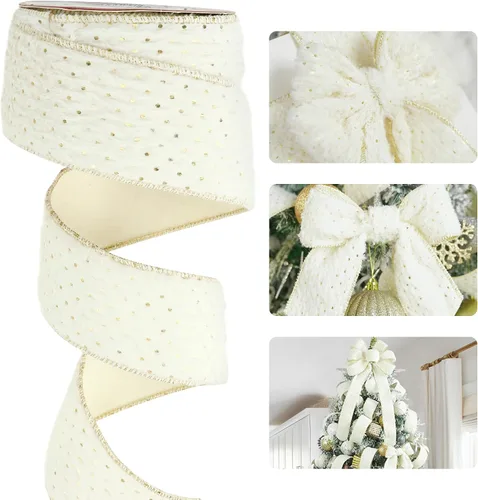 Miniatura 14 de HUIHUANG Cinta con alambre con purpurina de copo de nieve, cinta de copo de nieve azul y blanca para árbol de Navidad, 2-1/2 pulgadas x 25 yardas