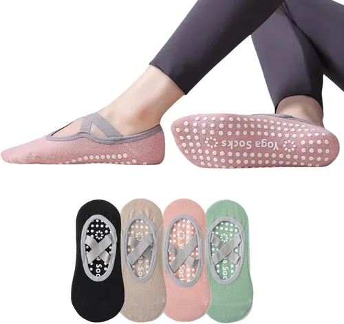 Calcetines de pilates para mujer, calcetines de yoga con agarres, parte superior abierta, antideslizantes, para barras, ballet, entrenamiento