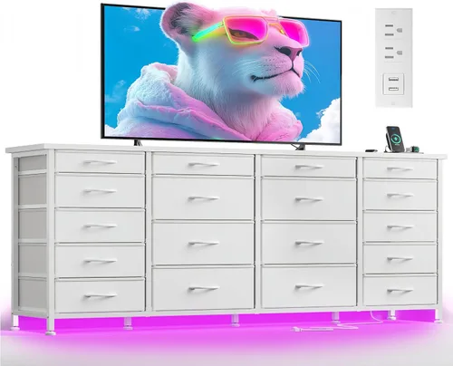Miniatura 11 de EnHomee - Soporte de TV negro de 63 pulgadas de ancho para sala de estar, 18 cajones, LED y carga Long Dresser for 65"-75" TV, Deep Drawer
