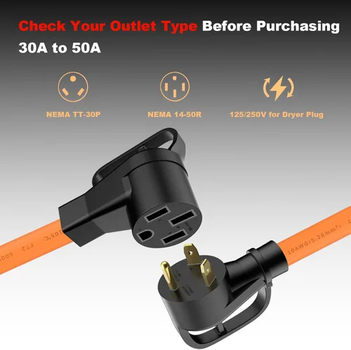 Miniatura 2 de Cable adaptador de cargador EV: NEMA TT-30P a 14-50R Cargador de 3 clavijas 30AMP secadora a 50 AMP Adaptador de conversión EV solo compatible