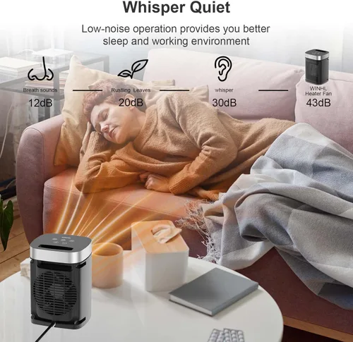 Miniatura 4 de Estufa portátil para espacio, tres modos de calefacción (700W/1000W/1500W), con control remoto, calentadores eléctricos con temporizador de 1-12H