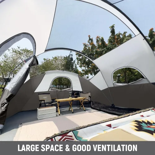 Miniatura 6 de HIKERGARDEN Tienda de Campaña para 10 Personas - Tienda Familiar Portátil de Fácil Instalación para Campamento, Tienda de Cúpula de Tela Resistente