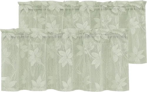 Miniatura 55 de DWCN Paquete de 2 cenefas de encaje floral para cocina, 52 x 18 pulgadas, con bolsillo para barra, cortina de gasa para ventana pequeña, cocina