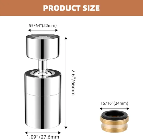 Miniatura 7 de Hibbent Aireador de grifo certificado NSF/ANSI/CAN 61, certificación CUPC aireador de grifo de fregadero de cocina de 360 grados, accesorio Cromo