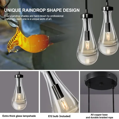 Miniatura 9 de Luces Colgantes Modernas en Forma de Gota de Lluvia, Lámparas Colgantes de Latón de 2 Luces para Isla de Cocina, Iluminación Colgante Dorada
