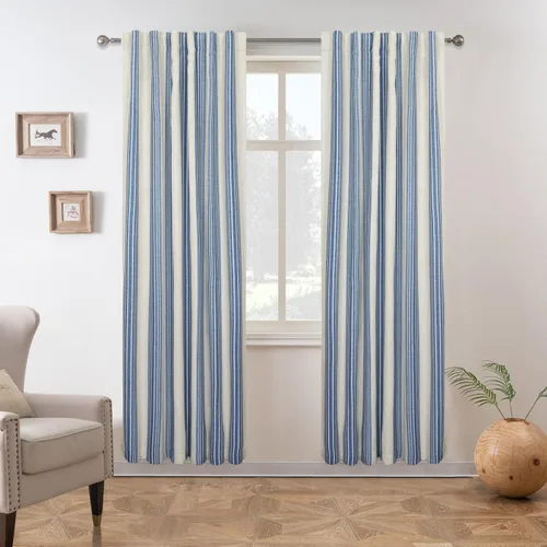 Miniatura 77 de DriftAway Chris Linen - Cortinas opacas con capa térmica y reductora de sonido, 63 pulgadas de largo para dormitorio, cortinas estampadas a rayas