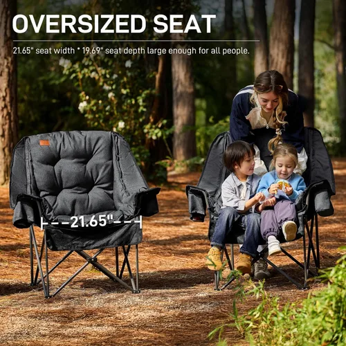 Miniatura 7 de EVER ADVANCED Silla de campamento XL con cojín desmontable, silla de malla para adultos, plegable, de gran tamaño, con bolsillo de malla enfriadora