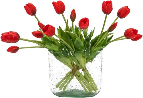 DUYONE 15 flores de tulipanes artificiales, ramo de látex, tulipanes falsos para oficina, boda, fiesta, hogar, cocina, jardín, decoración (rojo, 15