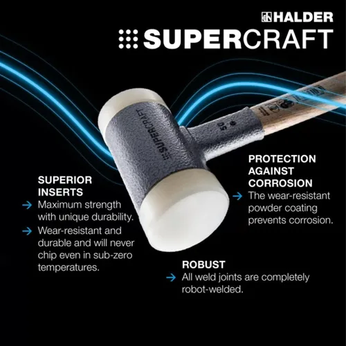 Miniatura 3 de Halder SuperCraft Dead Blow Mallet 3366.020 - Mazo sin rebote, inserciones de nailon duro, mango de madera de nogal americano con protector