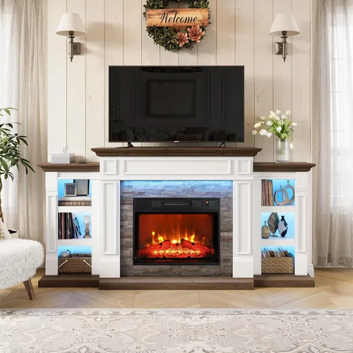 Miniatura 7 de Chimenea eléctrica de 23 pulgadas, calentador eléctrico de inserción de chimenea negra infrarroja 3D, con control remoto IR, vista de vidrio