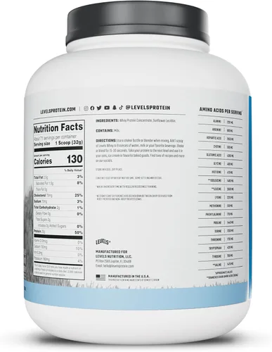 Miniatura 8 de Levels proteína de suero alimentado con pasto en polvo, sin artificiales, 25G de proteína, sin sabor, 5 libras