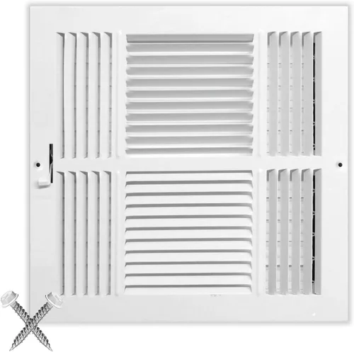 Miniatura 34 de Rejilla de suministro de aire de 3 vías de 10 pulgadas x 6 pulgadas - Tapa de ventilación y difusor - Cara plana estampada - Blanco.
