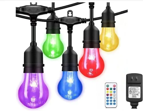 Auroraworld Tira de luces RGB de 48 pies para exteriores, regulables, cambio de color, impermeable, luces LED para patio con control remoto y