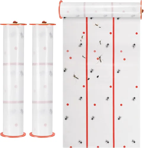 Miniatura 15 de Qualirey Trampas adhesivas gigantes para moscas, tiras de moscas de 30 pies para interiores y exteriores, cintas voladoras no tóxicas, mata