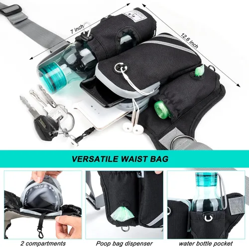 Miniatura 6 de SHINE HAI Correa retráctil para perro sin manos con dobles elásticos para 2 perros, riñonera con cinturón ajustable para la cintura, correa