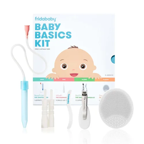 Frida Baby Kit básico, kit de 6 piezas esenciales para bebés, incluye aspirador nasal, limas de uñas NailFrida, alivio de gas Windi, cepillo de baño