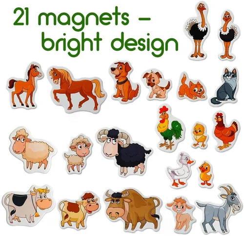 Miniatura 3 de Imanes de nevera para niños pequeños – magdum – 21 imanes familiares de granja para nevera – Lindos animales magnéticos para niños – Imán seguro