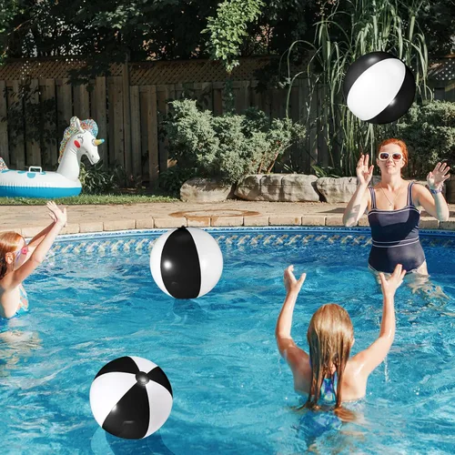 Miniatura 5 de 12 bolas inflables de PVC de 16 pulgadas, bolas inflables de piscina para piscina, verano, temática hawaiana tropical, recuerdos de fiesta, Negro