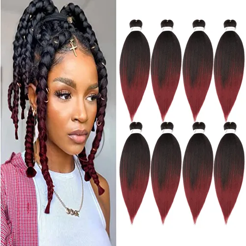 Miniatura 44 de Cabello trenzado preestirado de 24 pulgadas, 8 paquetes de extensiones de cabello sintético de fácil trenzado sintético profesional suave textura #1B