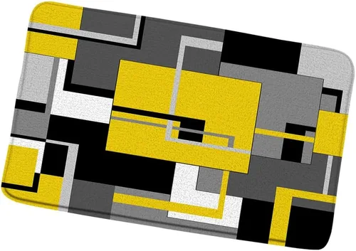 Miniatura 8 de Alfombra de baño geométrica azul negro, blanco y gris, abstracta minimalista de líneas geométricas de mediados de siglo, alfombra de baño, alfombra