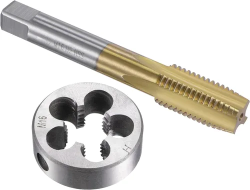 Miniatura 8 de uxcell Juego de roscas métricas M14 x 2, HSS (acero de alta velocidad) chapado en titanio para máquina de rosca recta de flauta roscada, troquel