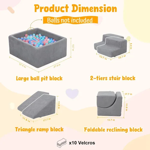 Miniatura 2 de Bloques de escalada para bebés con pozo de bolas, juego de 6 piezas de espuma para escalar y gatear para niños pequeños de 1 a 3 años,