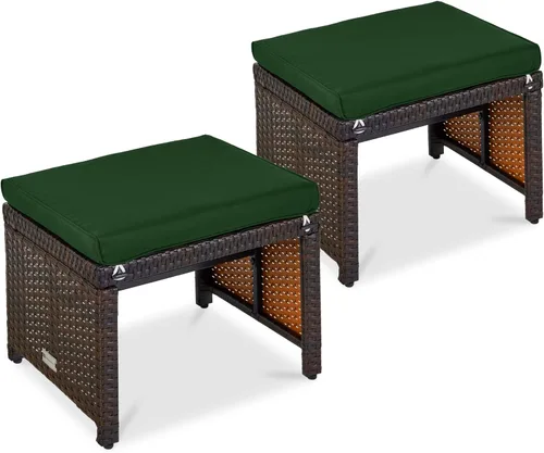 Miniatura 16 de Best Choice Products Juego de 2 otomanas de mimbre, muebles de exterior multiusos para patio, patio trasero, asientos adicionales, reposapiés, mesa