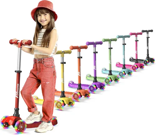 Miniatura 12 de Lifemaster Mini 3-Wheel Kids Scooter with Multi-Color Wheel Lights – 4-Height Adjustable Handlebar, Wide Anti-Slip Deck, Child Safety Certified, Rosa