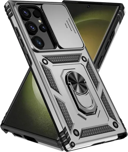 Miniatura 21 de SunStory Funda para teléfono Galaxy A14 5G [grado militar] con protector de pantalla HD, cubierta de cámara deslizante, soporte y material negro