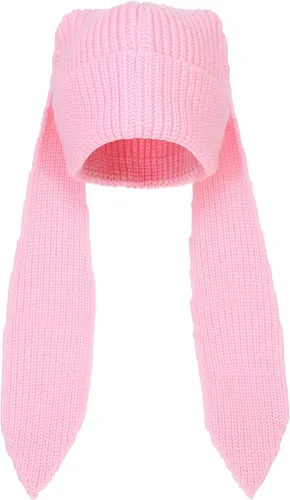 Miniatura 10 de Gorro de punto con orejas largas de conejo, gorro divertido de invierno, gorro cálido de punto de conejo de ganchillo para exteriores