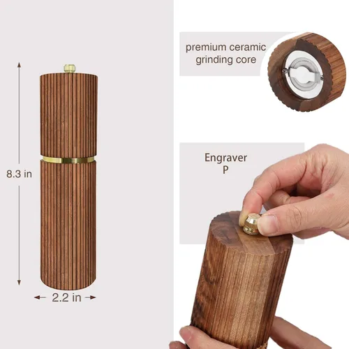 Miniatura 2 de Molinillo de pimienta de madera, molinillo de pimienta ajustable, molinillo de sal y pimienta, molinillo de pimienta recargable, molinillo de sal