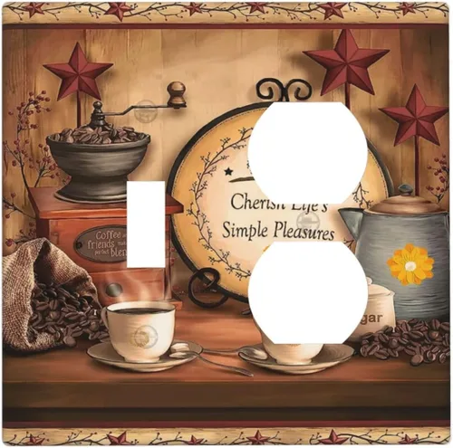 Miniatura 58 de Farmhouse Coffee Primitive Coffee Bean Kitchen 3 Gang Triple Interruptor de Luz de Palanca Cubierta de Placa de Pared Placa Frontal Eléctrica Café