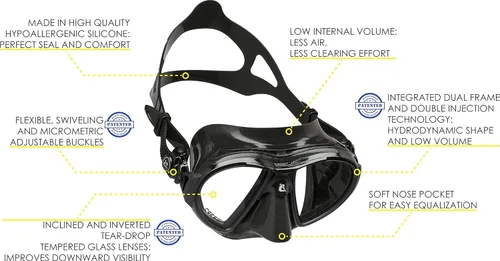 Miniatura 2 de Cressi Máscaras de buceo con lentes de lágrima inclinadas para una mayor visibilidad hacia abajo, evolución del aire y los ojos: fabricadas